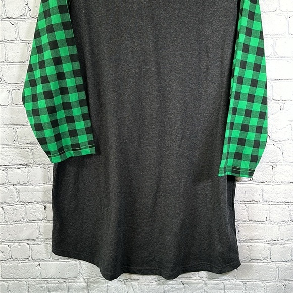 Luxury JLT Baseball Ringer Tee T-Shirt Women 3XL Green Buffalo Check 3/4 Sleeves - Picture 11 of 14